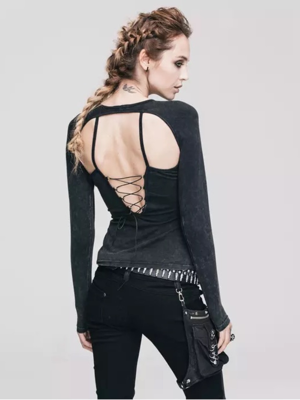 Devil Fashion Black Long Sleeve Cutout Goth Top Sz M